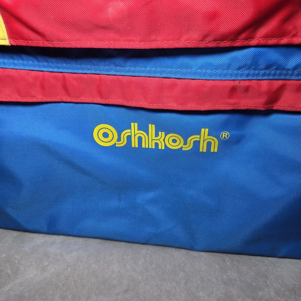 Vintage OshKosh Kids Red Blue Travel Suitcase Storage Organizer Bag 90s 80s
